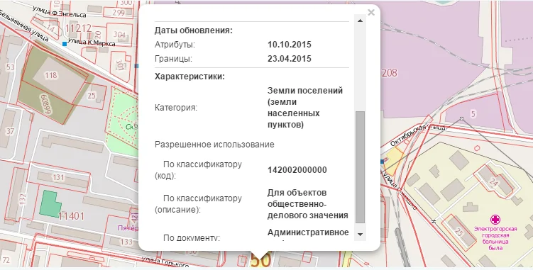 Информация с кадастровой карты Росреестра